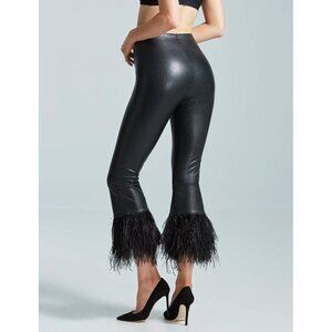 Commando $350 faux leather Cropped Black Ostrich Feather Cuff Pants Leggings S